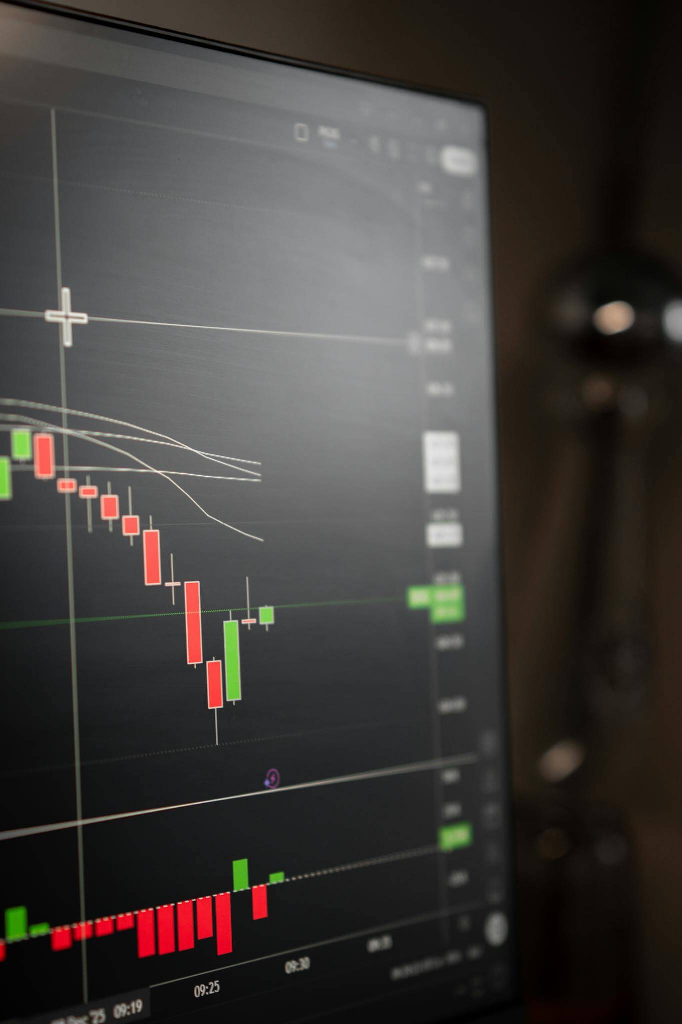 Detailed view of a stock market graph on a computer screen, showcasing trends.